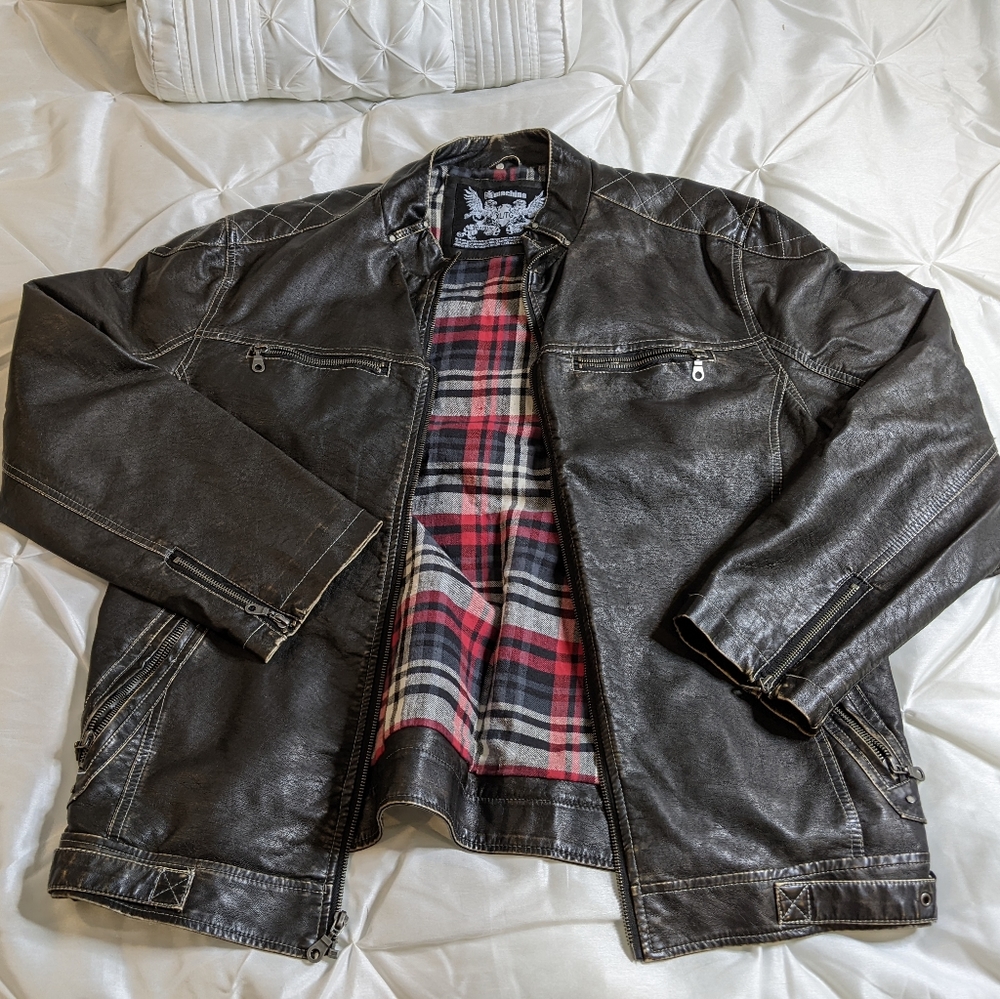 Black Faux Leather Machine Clothing Jacket XL Mens